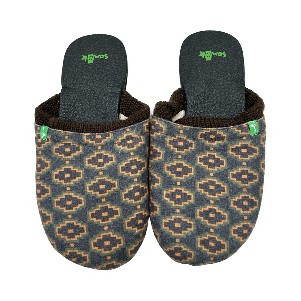 NEW Sanuk Bee Knee Funk Slippers Brown Blanket Pattern Men’s Size 9